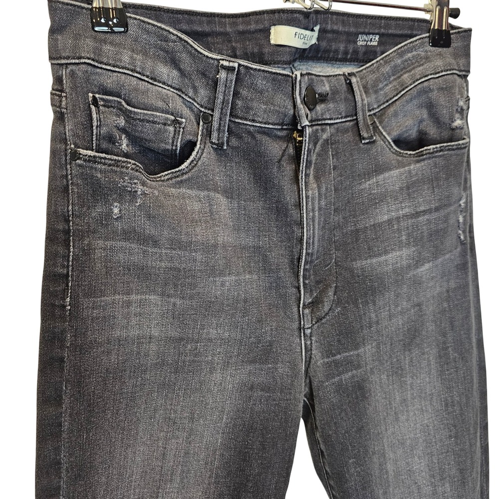 Fidelity Black Washed Crop Flare‎ Jeans Size 28 Raw Hem Distressed Edgy Neutral - Picture 3 of 13